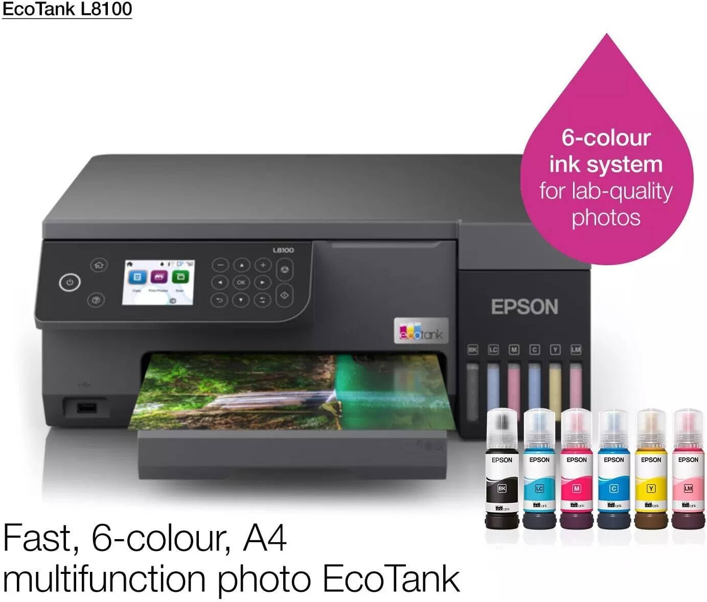 EPSON EcoTank L8100 Photo Printer, 6-colour, A4 Ink Tank Photo Printer, with Copy and Scan, WiFi, UAE Warranty 